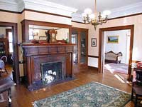 The fireplace in the library at York Street House, accomodations located within minutes of Lambertville and New Hope, PA